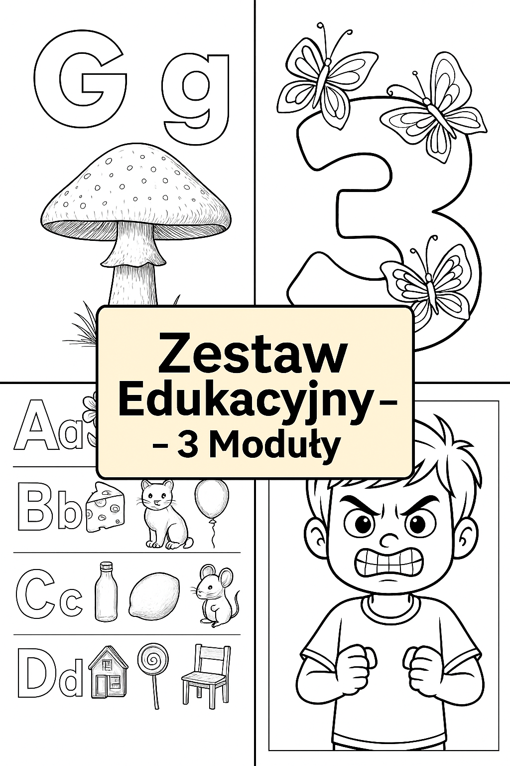 Zestaw Edukacyjny – 3 Moduły: Alfabet, Cyfry i Emocje – podgląd stron